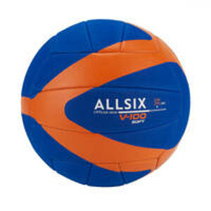 Volejbalová lopta soft v100 230-250 g od 10 do 14 rokov modro-oranžová