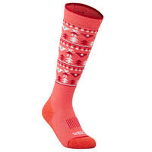 WEDZE Detské lyžiarske ponožky 100 alpský vzor ružové 35/38.