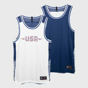 TARMAK Pánsky obojstranný basketbalový dres/tričko T500R bielo-modrý USA BIELA XS
