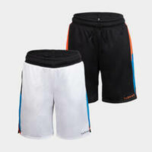 TARMAK Obojstranné basketbalové šortky pre chlapcov/dievčatá bielo-čierno-oranžové BIELA 123-130cm 7-8R