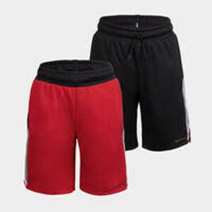 TARMAK Obojstranné basketbalové šortky pre chlapcov/dievčatá SH500R čierno-červené ČERVENÁ 113-122cm 5-6R