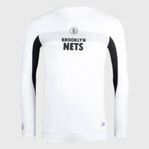 TARMAK Pánske spodné tričko na basketbal UT500LS úzky strih Nets biele BIELA S