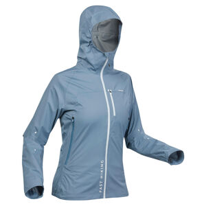 Dámska nepremokavá bunda fh500 na rýchlu turistiku rain ultraľahká modrozelená
