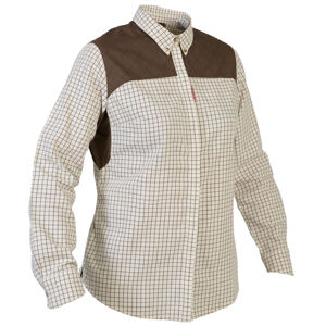 Dámska poľovnícka károvaná košeľa 500 z priedušnej bavlny béžová
