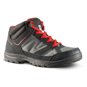 Detská polovysoká obuv mh100 na horskú turistiku veľkosť 35 až 38 čierno-červená
