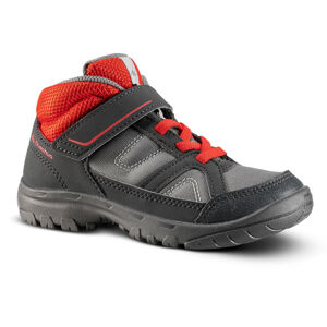 Detská obuv mh100 na horskú turistiku polovysoká sivo-červená veľkosť 24 až 34