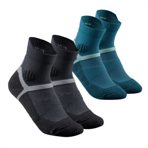 Detské polovysoké ponožky na turistiku mh500 modré a sivé 2 páry