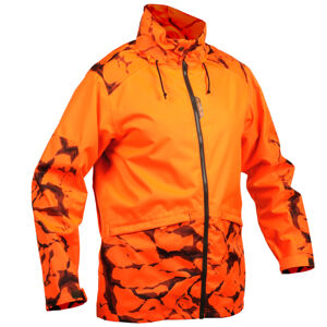 Pánska poľovnícka bunda supertrack 100 nepremokavá odolná oranžová reflexná