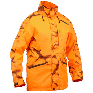 Pánska poľovnícka bunda supertrack 500 nepremokavá odolná oranžová reflexná