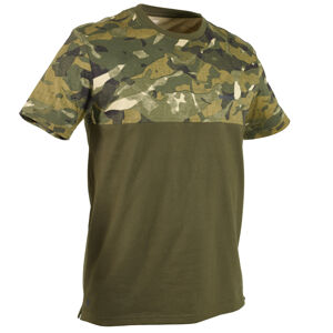 Odolné poľovnícke bavlnené tričko 500 s krátkym rukávom vzor woodland zelené