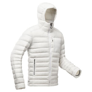 Pánska páperová bunda mt500 s kapucňou na horskú turistiku do -10 °c