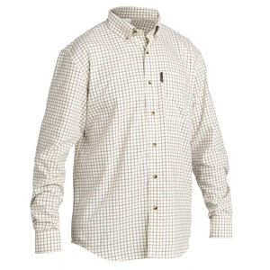 Poľovnícka bavlnená károvaná košeľa 100 s dlhým rukávom priedušná béžová