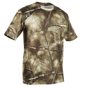 Poľovnícke priedušné tričko 100 s krátkym rukávom s lesným maskovaním
