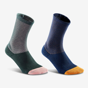 Ponožky na chôdzu vysoké urban walk štruktúrované 2 páry svetlomodro-béžové